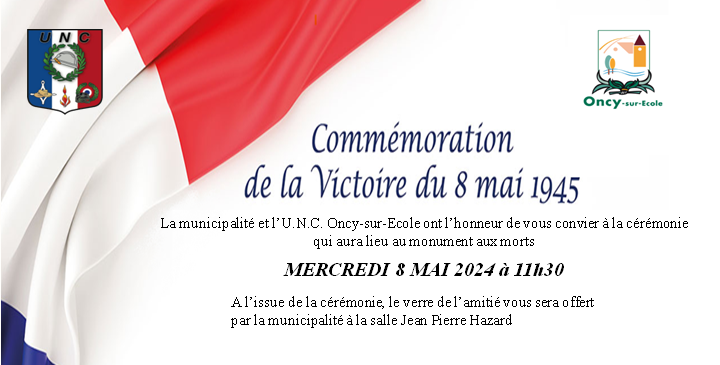Cérémonies du 8 mai à 11h30 au Monument aux Morts